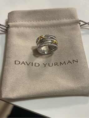David Yurman Two-Tone Silver and Gold Pavé Ring
